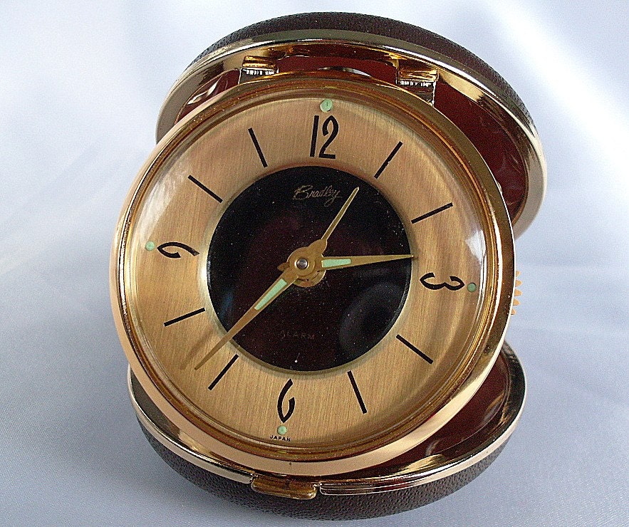 Vintage BRADLEY Travel Alarm Clock Japan Gold Compact Case by ddb7