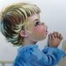Print Picture Boy Praying Artist Constanza Vintage Frame Blue Pajamas