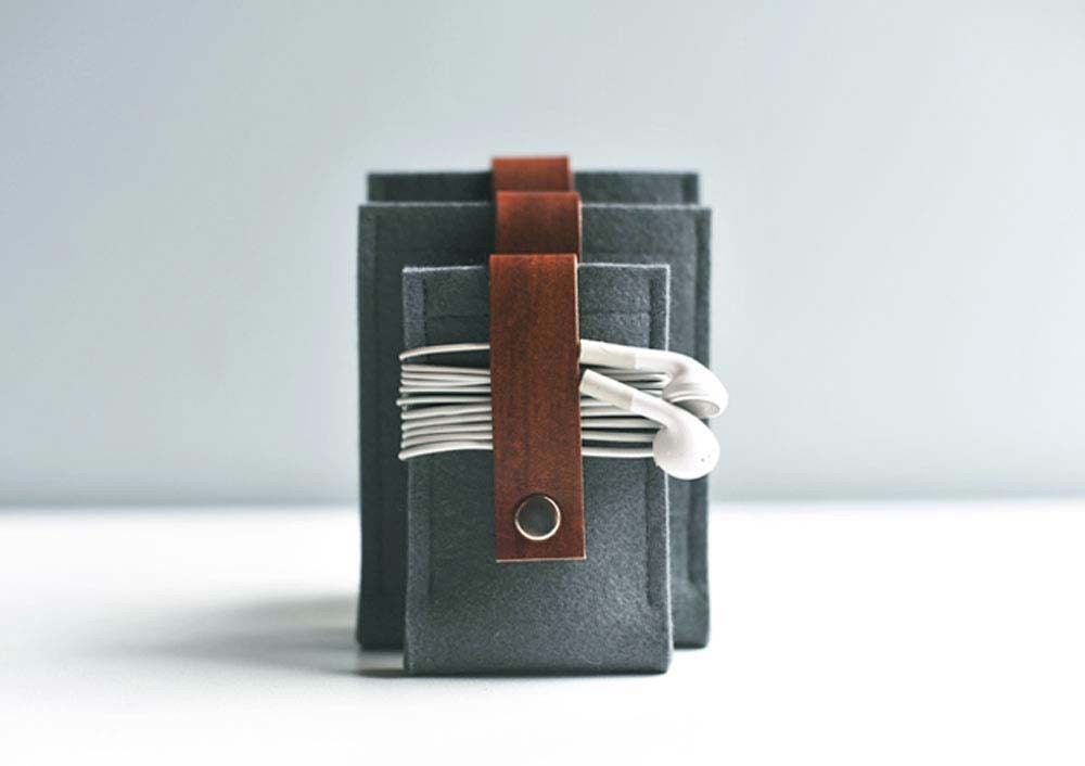 Ipod Nano Case - Gunmetal Gray Wool Felt with Brown Leather