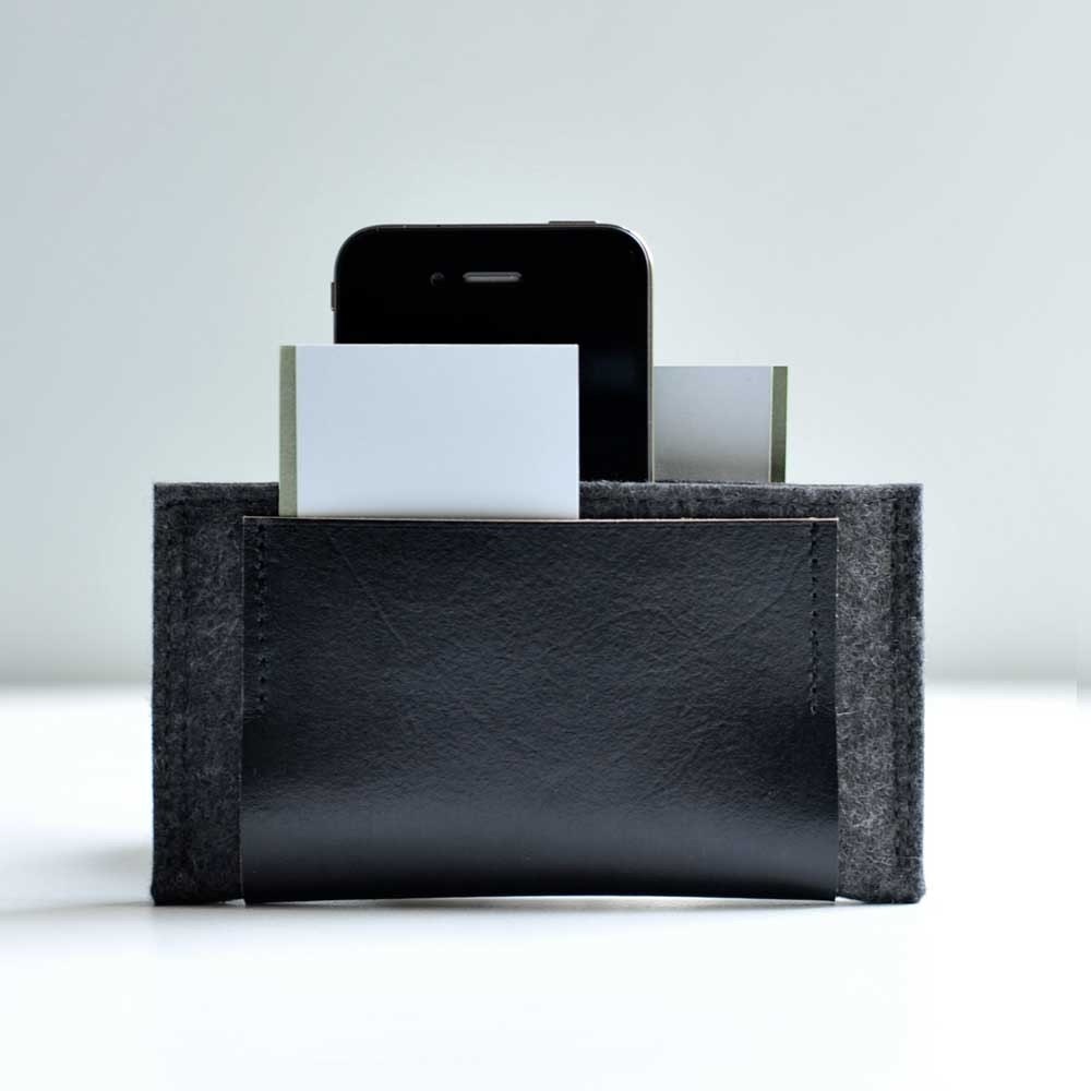 iPhone Wallet - Graphite Wool Felt with Black Leather
