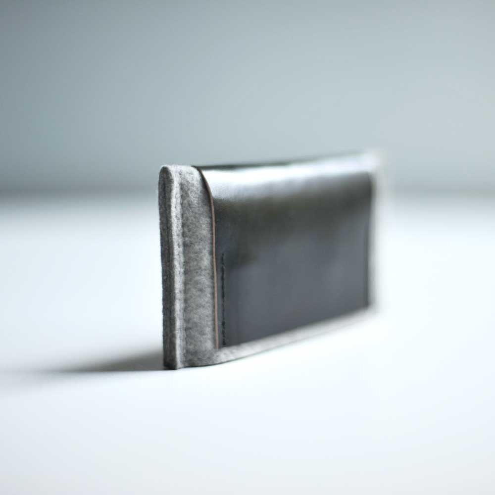 iPhone Wallet - Grey Wool Felt with Black Leather