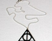 Harry Potter Deathly Hallows Acrylic Necklace - Black Laser Cut Pendant - Gamer Geek Nerd Jewelry