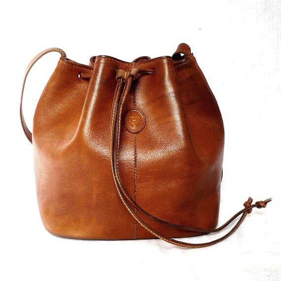 MANUEL French Vintage Brown Leather Draw string Bag / Shoulder bag