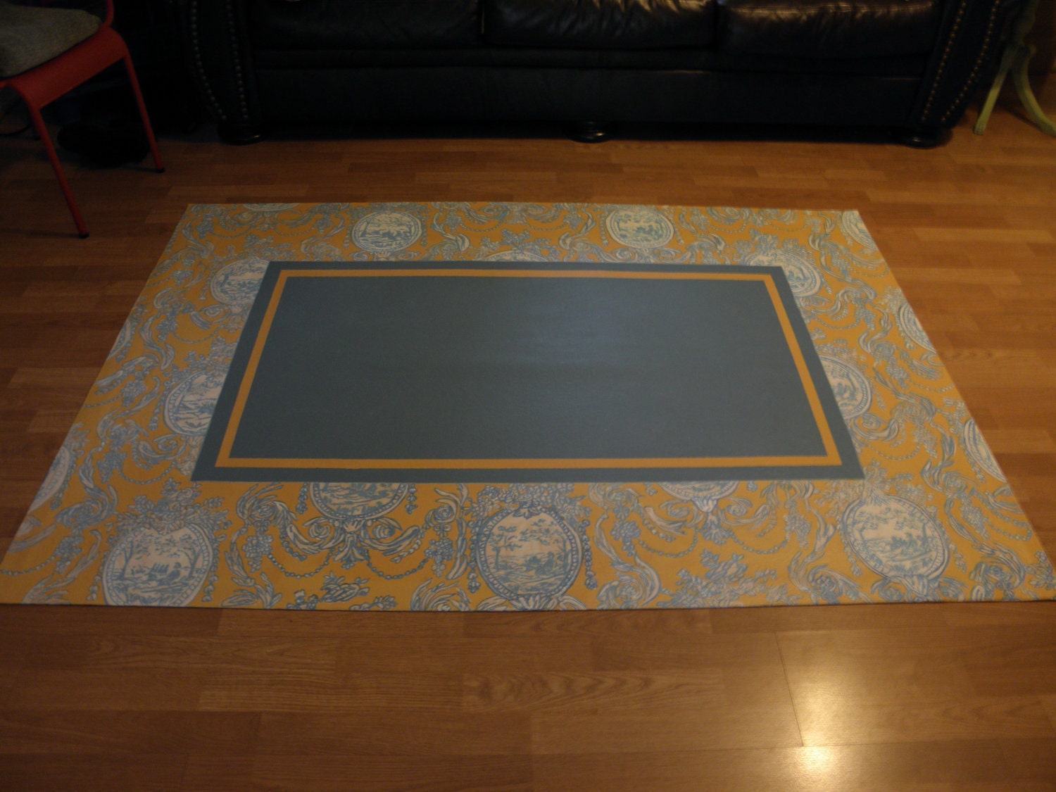 Items similar to Toile Floorcloth Rug Hand Painted on Canvas French