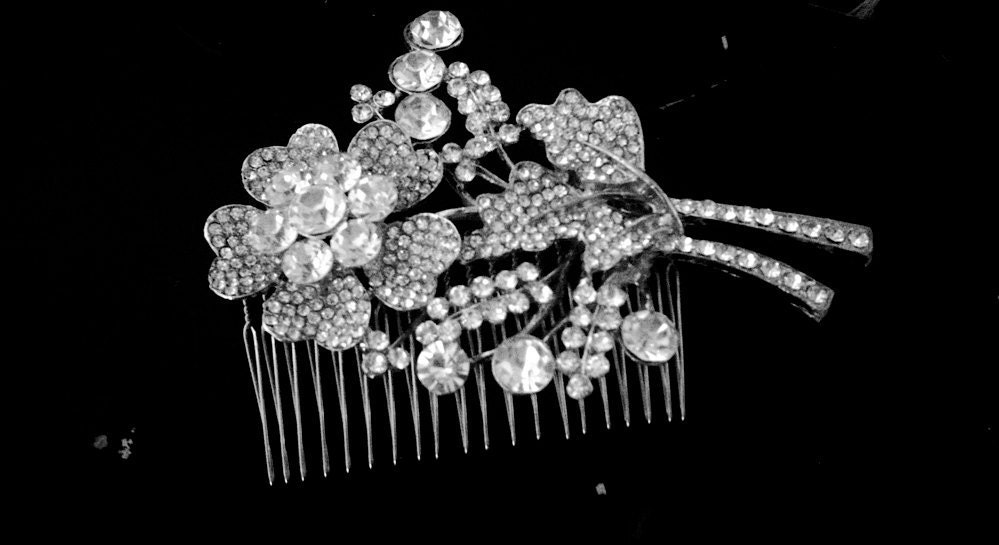 SALE Bridal Rhinestone Crystal Cherry Blossom Hair Comb - ready to ship