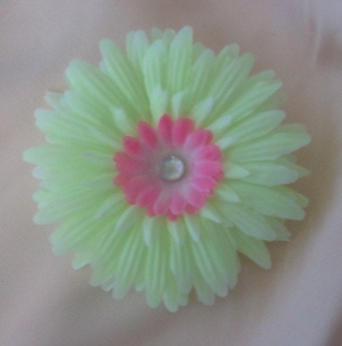Mint Green with Pink Daisy Flower Alligator Hair Clip READY TO SHIP -- ONLY ONE DOLLAR