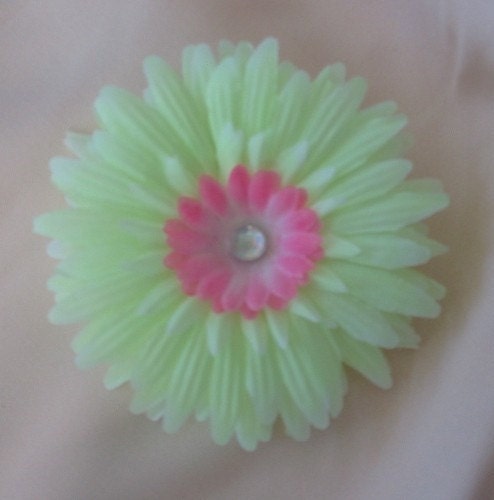 Mint Green with Pink Daisy Flower Alligator Hair Clip READY TO SHIP -- ONLY ONE DOLLAR