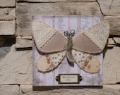 Summer Sale -20% Textile wall art - Crazy quilted Ivory Butterfly with decorative panel.