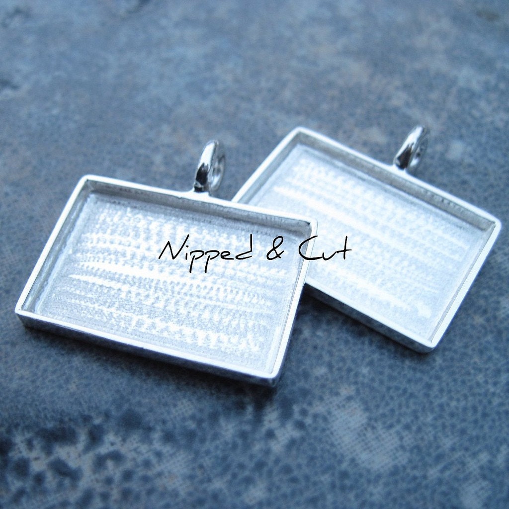 2 Silver Wide Rectangle Pendant Blank Bezel Tray Setting for Mosaics, resin, polymer clay, photo