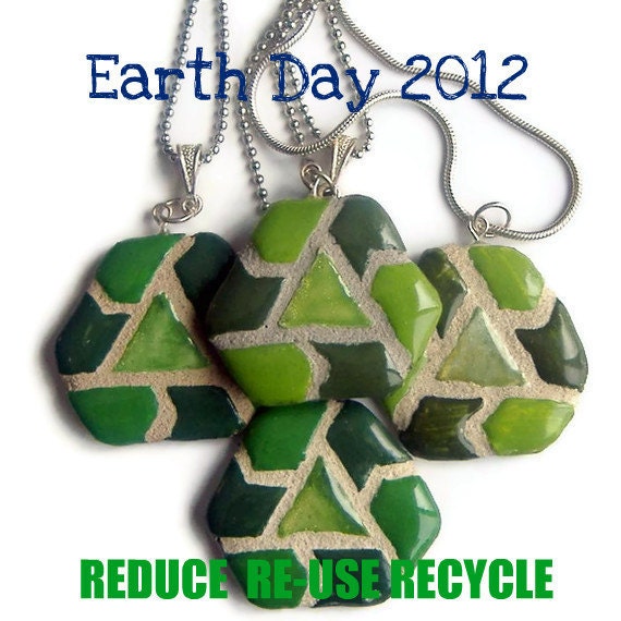 Recycle Necklace : Earth Day is Everyday Pendant or Car Charm