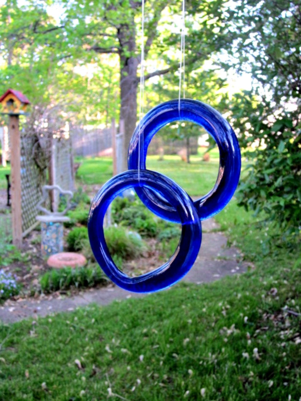 Blue Beer Bottle Wind Chime, Recycled, Eco Friendly Hand Painted