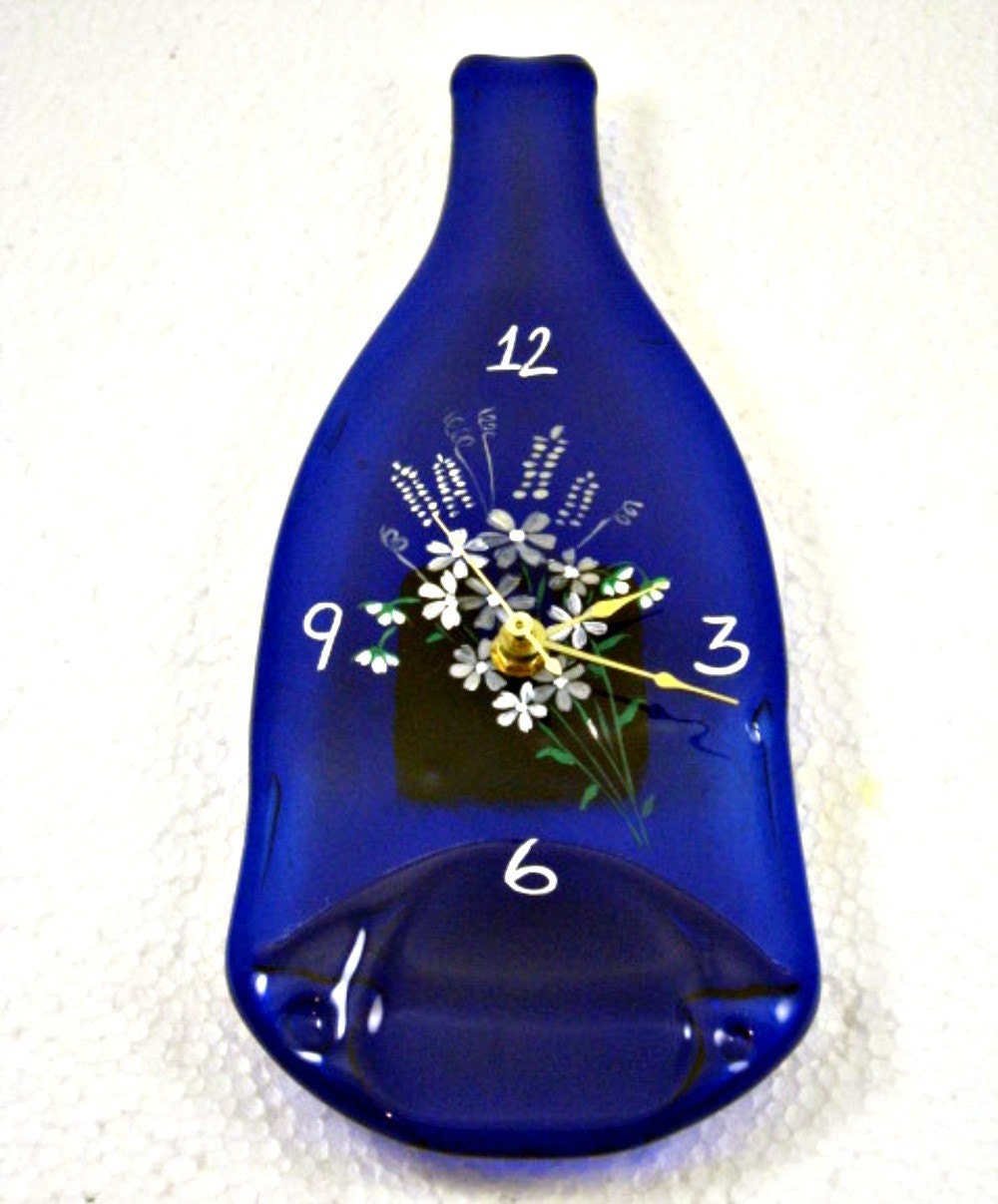 So Very Blue Wine Bottle Clock by GlassGaloreGal on Etsy