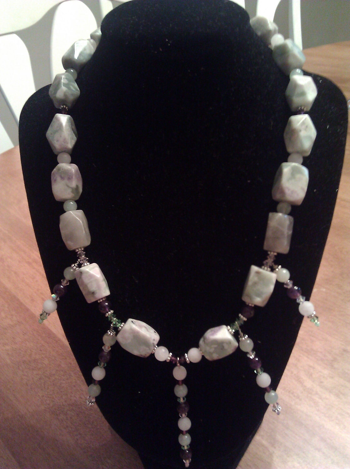 Peace Jade Necklace with semi-precious gemstones and swarovski crystal