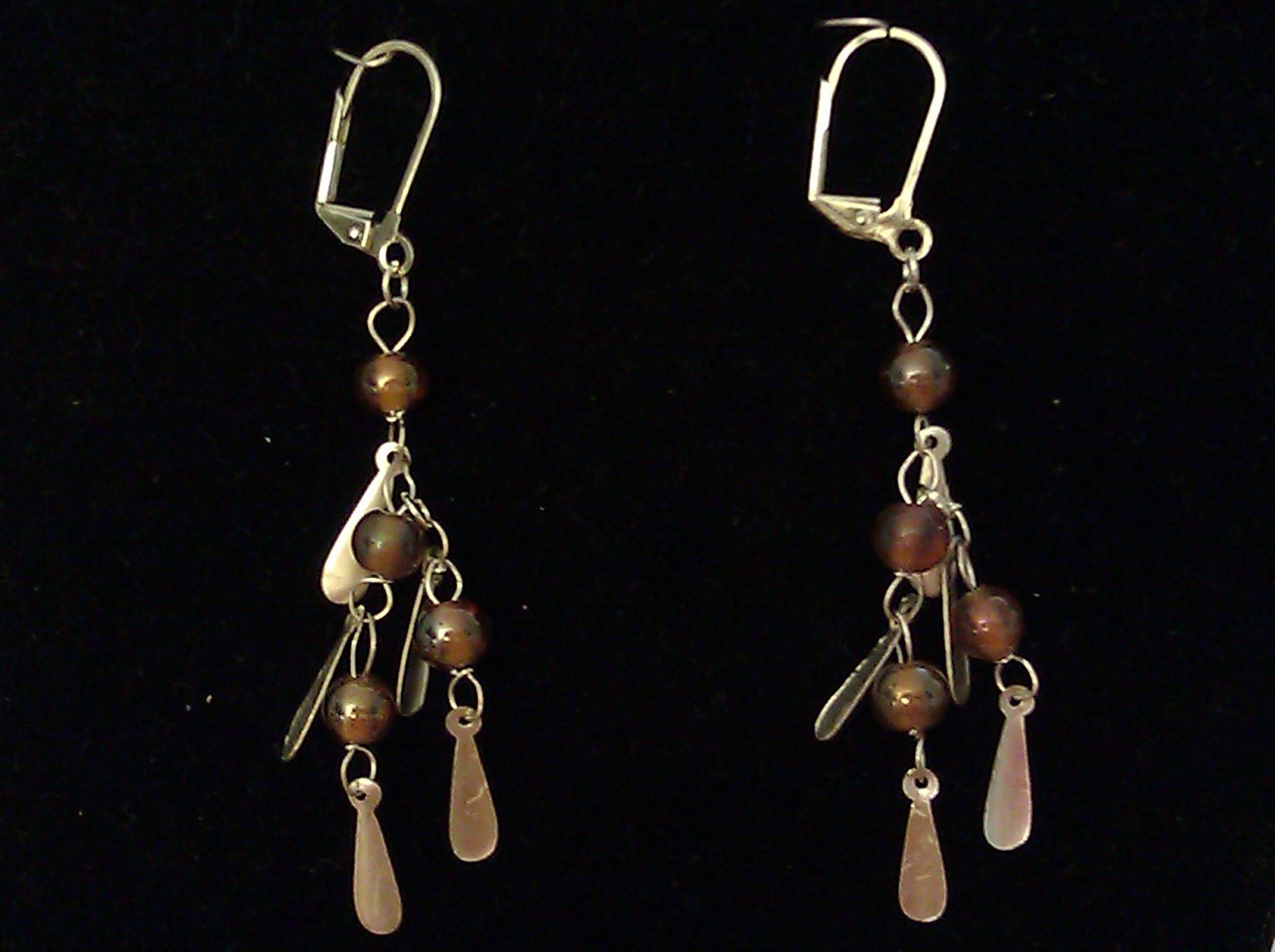 Paddle-Ball brown & silver dangle earrings