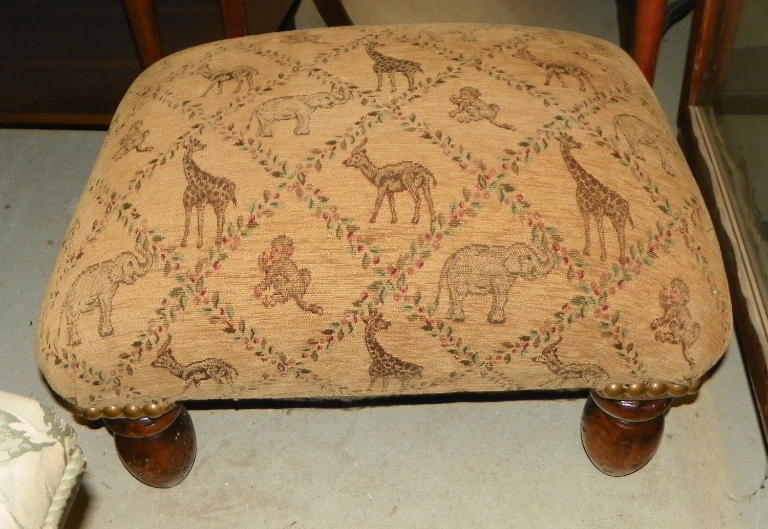 Beige Safari Animal Print Ottoman Footstool Stool by stickyard
