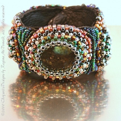 Bracelet, Bead Embroidered smoak and mirrors