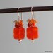 Tangerine Tango Square Gemstone Dangle Earrings, Orange Quartz Citrine Carnelian on Gold Earrings, Sunset Colors, Pantone for 2012