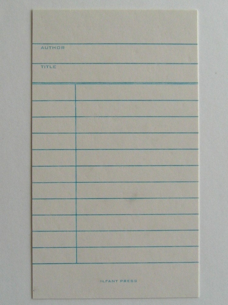 Letterpress printed library card and pocket set of 5