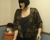 1980s Plus Size Vintage Black and Gold Draped Blouse Size 14