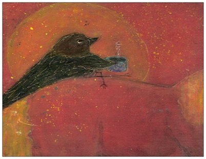 Set of 6 Folk Art   4 X 6 postcards horse bird coffee snow