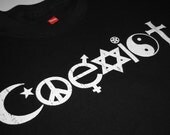 Coexist Peace Love Retro Screen Printed T shirt Size Large Or Choice Of S,M,L,XL