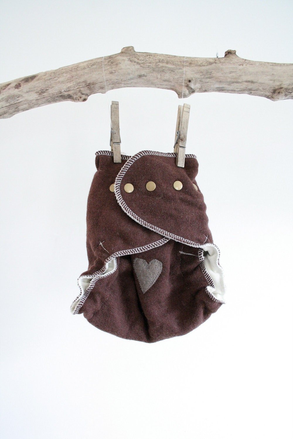 neutral hearts - brown wool cloth diaper cover - ONE SIZE fits all - upcycled and new merino wool - brown and grey