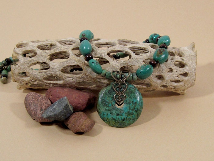 Turquoise Necklace and Pendant - "Shangri La", Tibetan Turquoise, Green Turquoise, Green Necklace, Turquoise Stone necklace