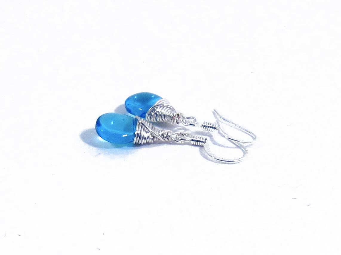 Aqua Blue Teardrop Earrings Neatly Wrapped, Smooth Blue Teardrops, Dainty Earrings, Colorful Earrings, Blue Earrings