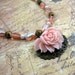 Pink Rose Floral Glass w Pearl Necklace - Claire