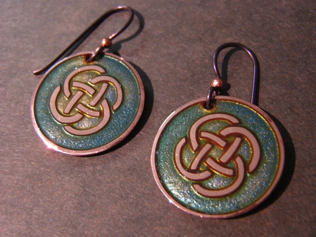 Small Round Knotwork Celtic Enamel Earrings