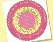 FLOWER MEDALLION SQUARE Party Invitation - Pink, Yellow, and Green Il_170x135