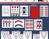 PATRIOTIC SEERSUCKER Printable Party Decor Package - Red, White, and Blue - Flag or Anchor Design Il_170x135