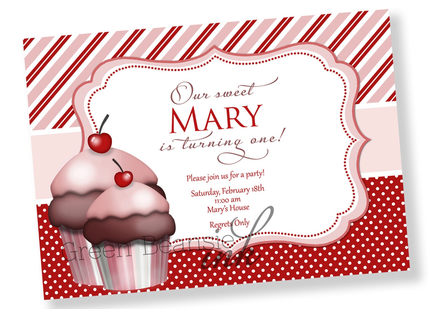 PINK & RED CUPCAKE Printable Party Invitation