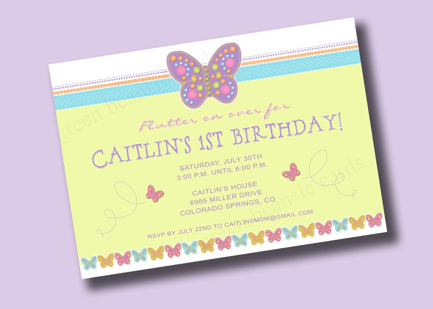 SPRING BUTTERFLY Printable Party Invitation - Matching Cookies Available Printing Available Il_570xn