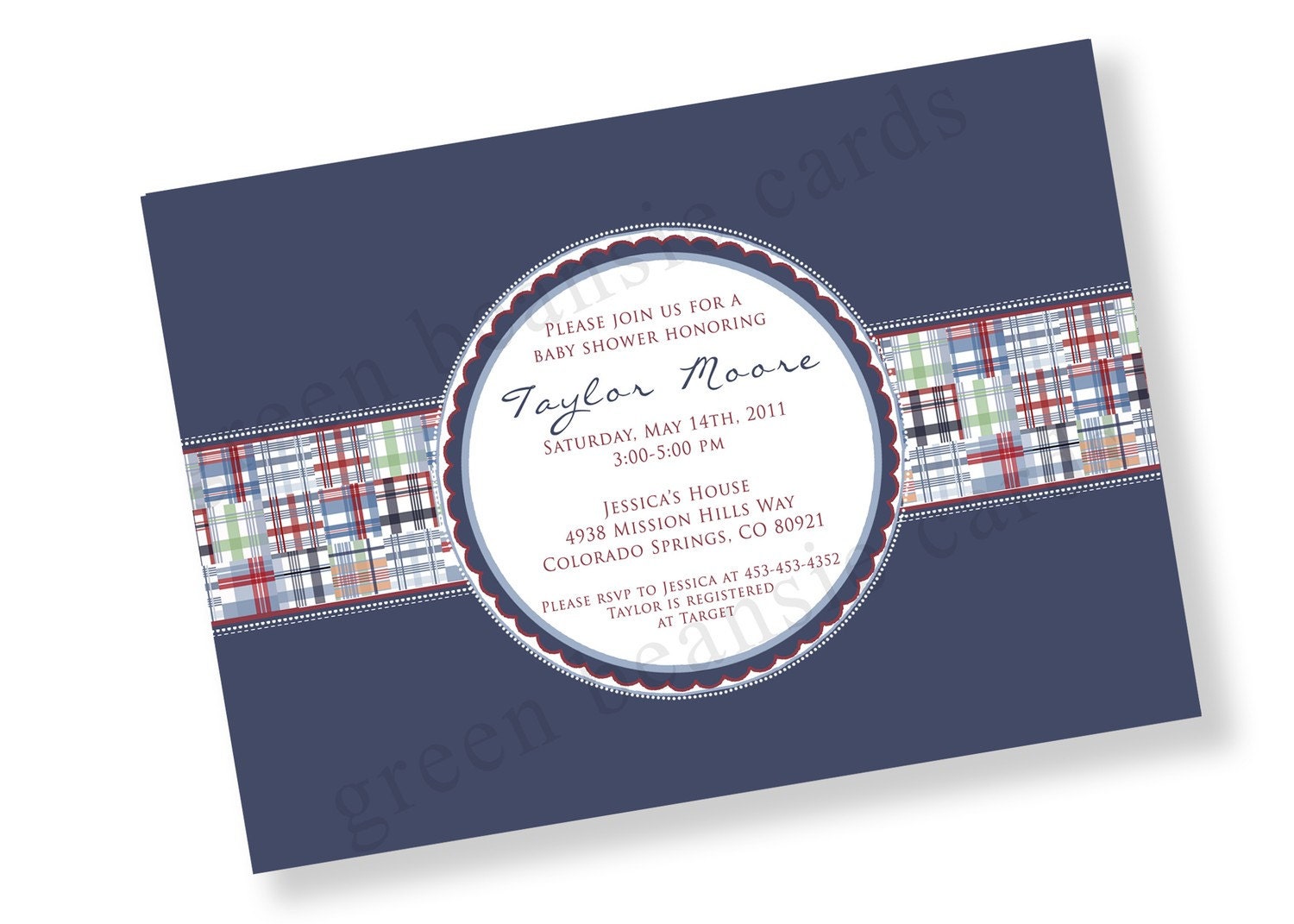 BABY SHOWER MADRAS Printable Party Invitation - Blue Printing Available Il_570xn