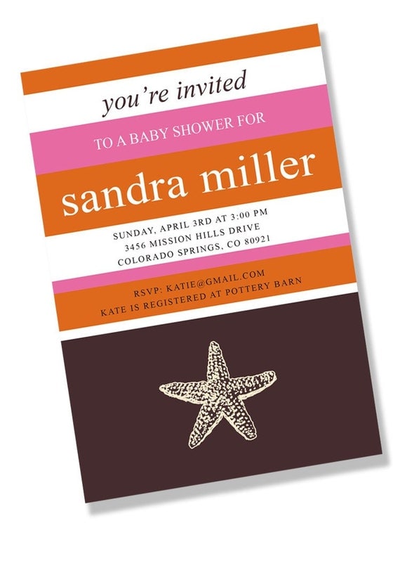 NAUTICAL STARFISH Printable or Printed Party Invitation - Pink, Orange, and Brown Il_570xn