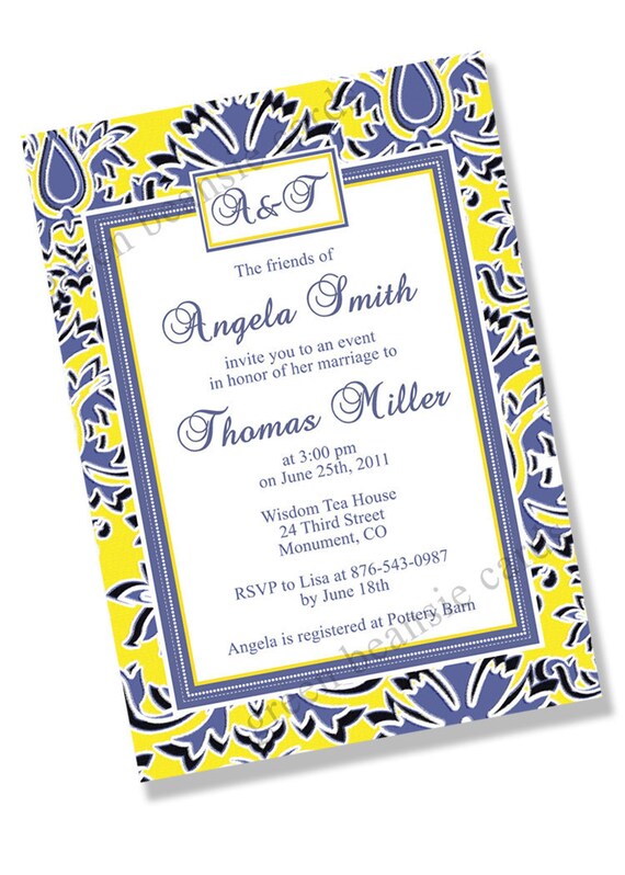 BLUE & YELLOW DAMASK Printable Party Invitation Il_570xn