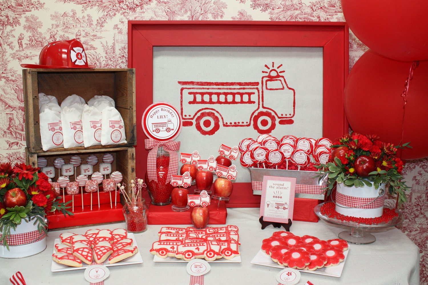 RED FIRETRUCK Printable Party Decor Package and Invitation Il_570xn