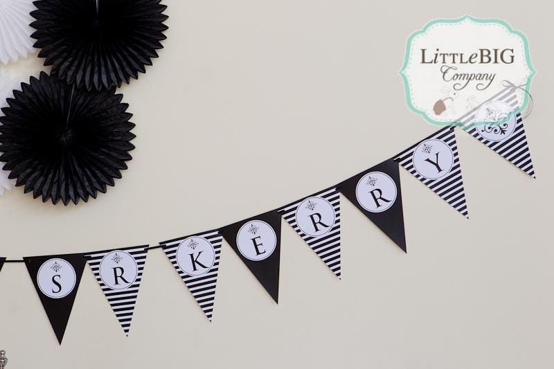 GLAM BLACK & WHITE Printable Party Banner Il_570xn