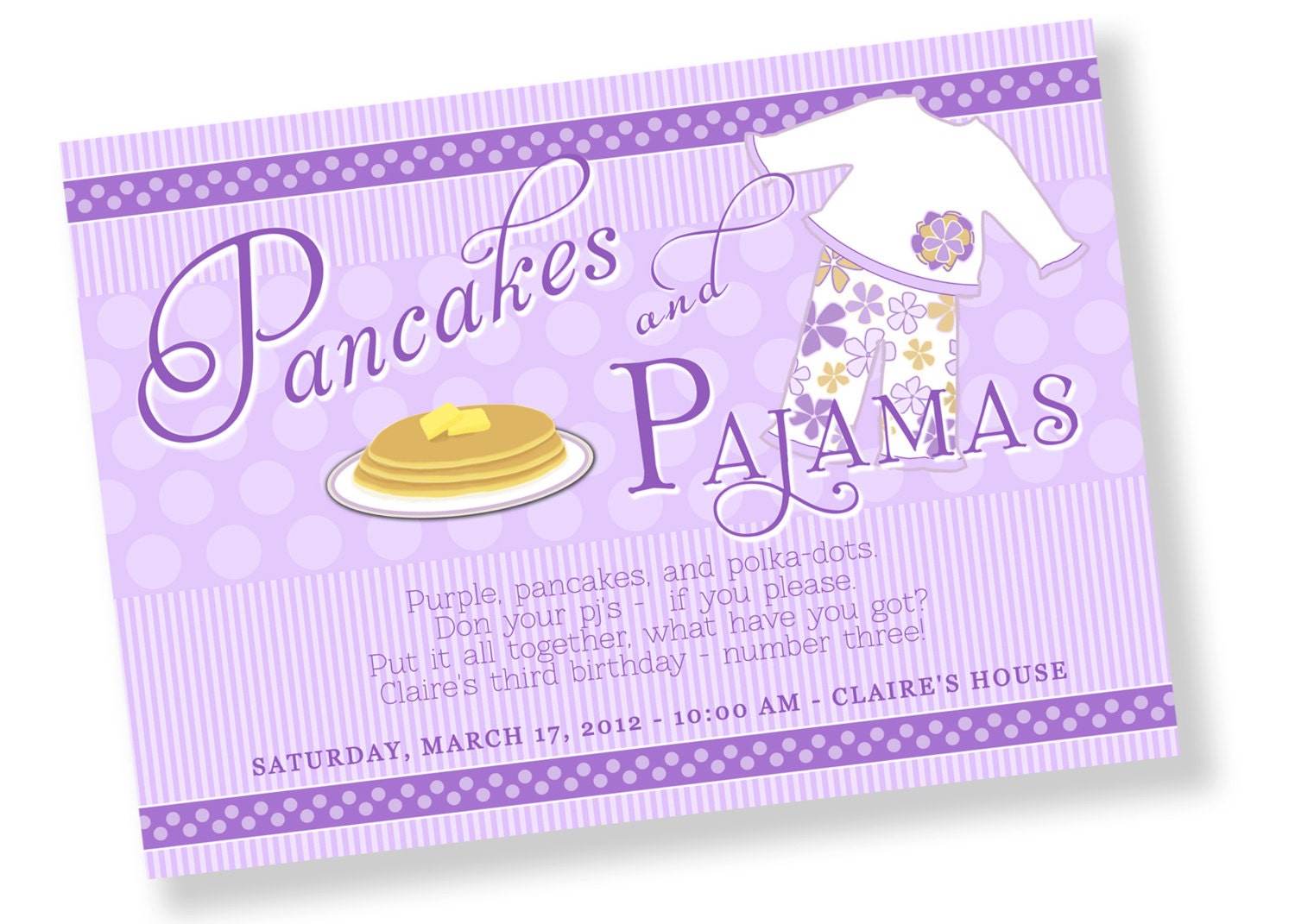 PANCAKES AND PAJAMAS Printable Party Invitation Printing Available Il_570xn