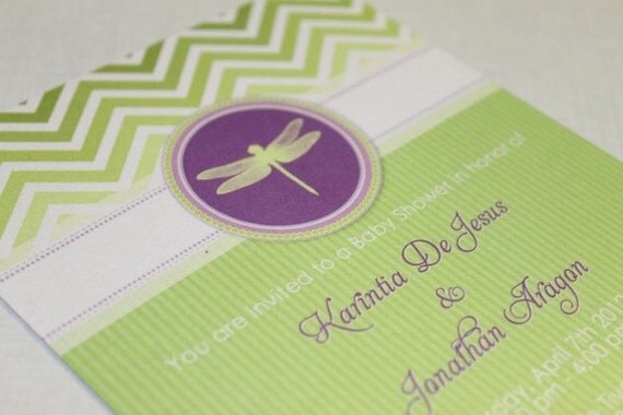 DRAGONFLY Printable Party Invitation - Green and Purple Il_570xn
