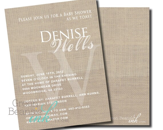 LINEN MONOGRAM Printable Party Invitation Printing Available Il_570xn