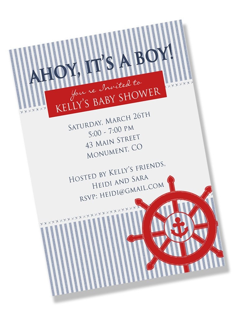 NAUTICAL SEERSUCKER Printable Party Decor Package and Invitation - Choose Anchor, Sailboat, or Ship Wheel
