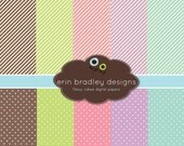 Digital Scrapbook Papers Personal and Commercial Use Cream Polka Dots and Diagonal Stripes