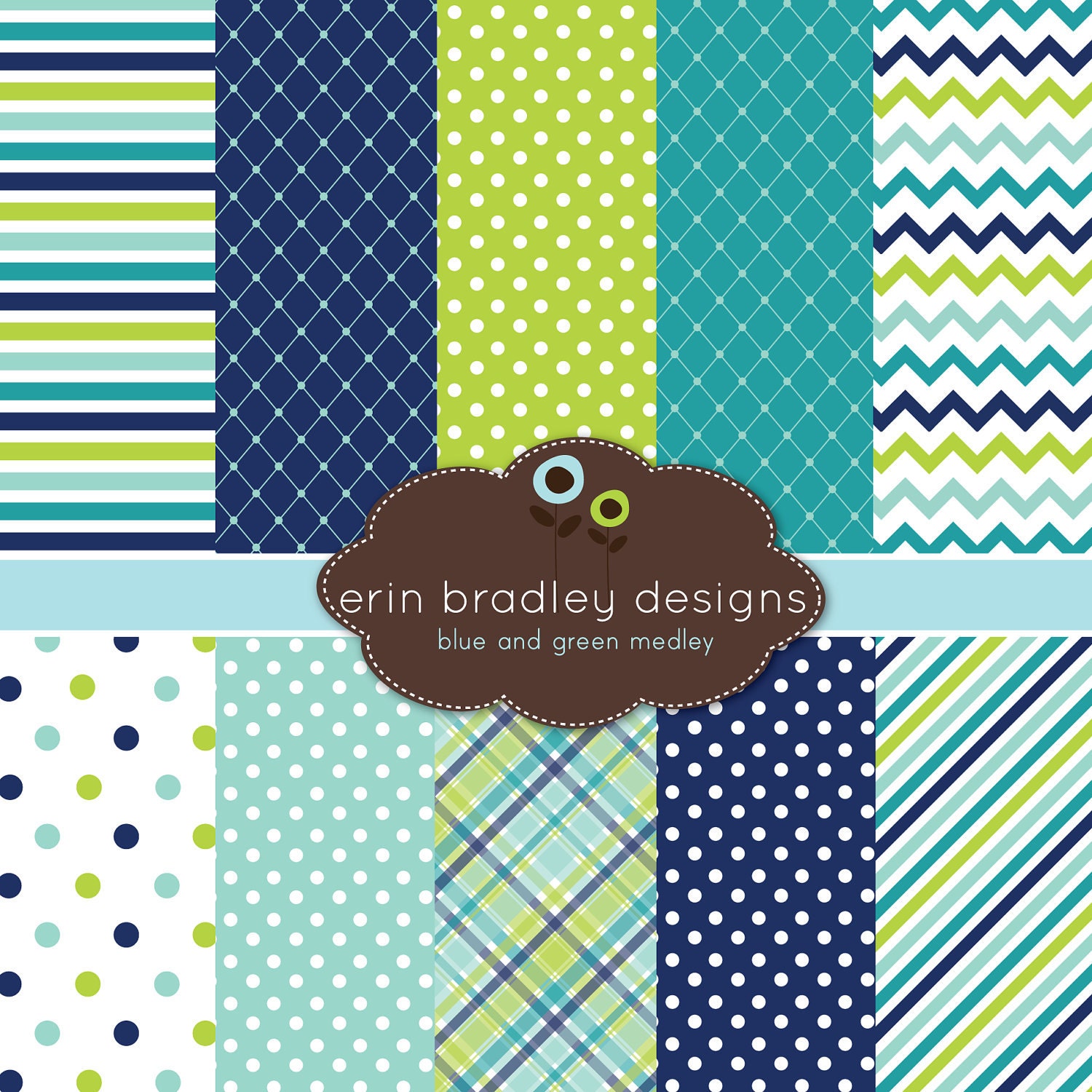 Digital Paper Pack Personal and Commercial Use Blue and Green Medley Il_170x135