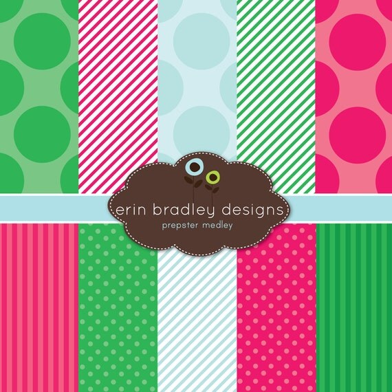 Preppy Digital Scrapbook Papers Personal and Commercial Use Prepster Medley Instant Download Il_570xn