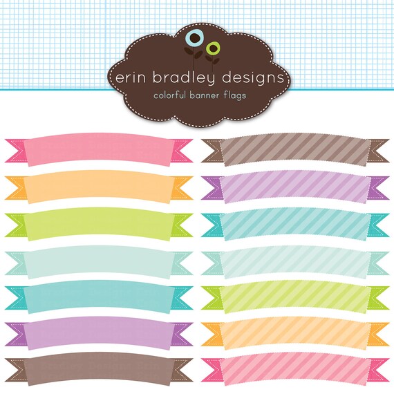 Digital Scrapbook Elements Colorful Banner Flags for Personal & Commercial Use Il_570xn