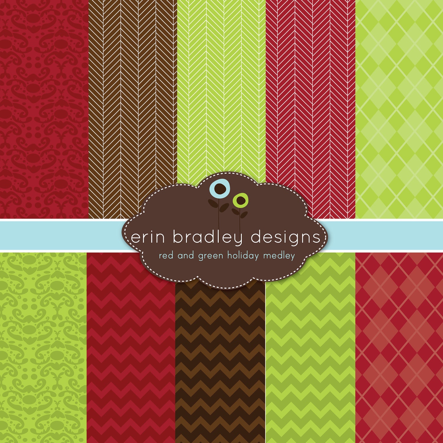 Digital Scrapbook Papers Personal and Commercial Use Colorful Red and Green Holiday Medley Il_570xn