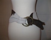 SALE- 1970s Brown Cream Suede Cinch Belt / Patchwork Wide Belt / Hippie / Boho Fashion / Women / S / M