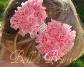 PiNK n' White SHABBY CHIC Ruffled Chiffon HAIR BoW Hair Clip Clippie  with Pearls - Photography Prop